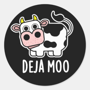 Adesivo Redondo Deja Moo Funny Cow Pun Dark BG