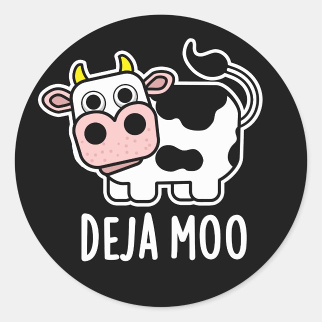 Adesivo Redondo Deja Moo Funny Cow Pun Dark BG (Frente)