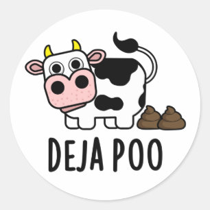 Adesivo Redondo Deja Poo Cute Cow Poop Pun