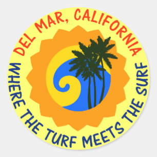 Adesivo Redondo Del Mar, Califórnia Onde O Turf Encontra O Surf