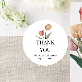 Adesivo Redondo Delacate Tulip Watercolor Casamento Obrigado