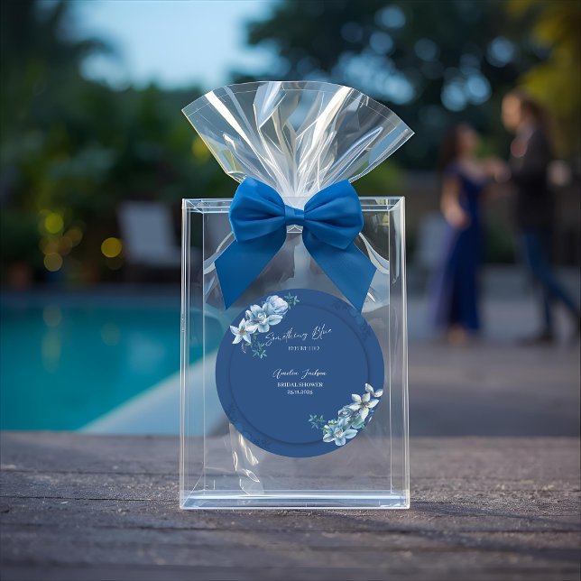 Adesivo Redondo Delft Blue White Chinoiserie Floral Bridal Shower  (Criador carregado)