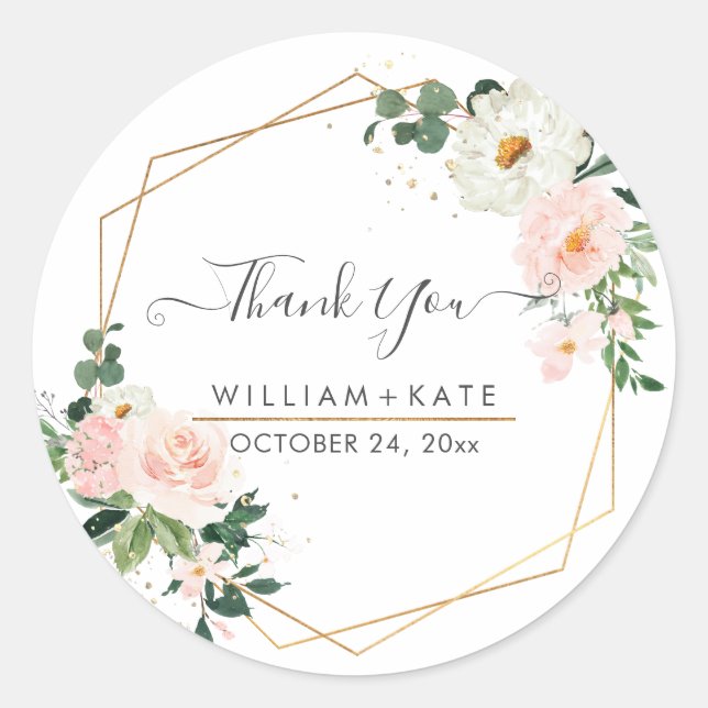 Adesivo Redondo Delicada Flor de Água Rosa Bege Obrigada (Frente)