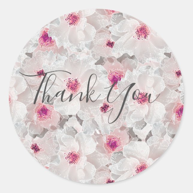Adesivo Redondo Delicar floral branco e rosa (Frente)