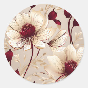 Adesivo Redondo Delicar Floral Com Blooms De Borgonha