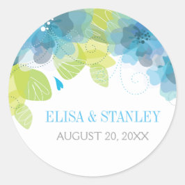 Adesivo Redondo Delicar flores azuis casamento floral