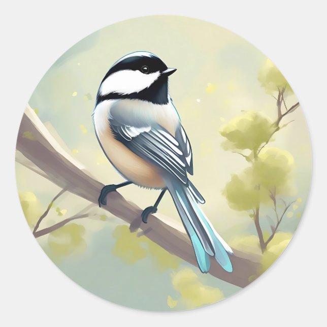 Adesivo Redondo Delicate Chickadee Bird (Frente)