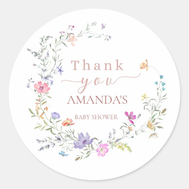Adesivo Redondo Delicate Floral  Baby Shower Thank You  Sticker (Frente)