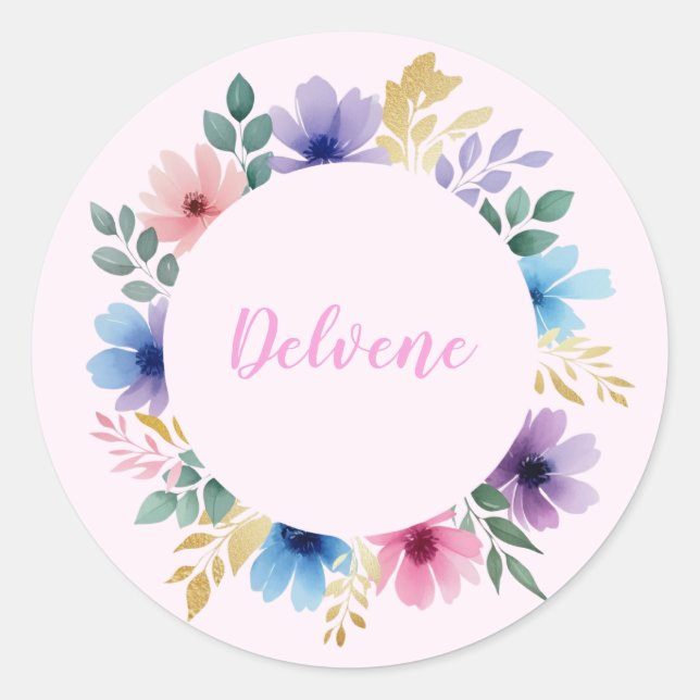 Adesivo Redondo Delicate Floral Wreath (Frente)