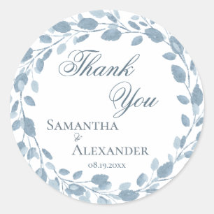 Adesivo Redondo Delicate Floral Wreath Blue Casamento Obrigado