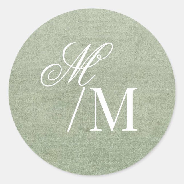 Adesivo Redondo Delicate Pastel Sage Green Monogram Wedding (Frente)