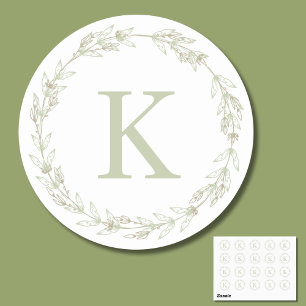 Adesivo Redondo Delicate Sage Green Wreath Monograma