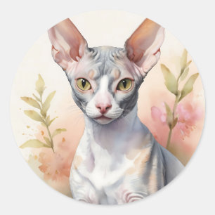 Adesivo Redondo Delicate Watercolor Cornish Rex Portrait