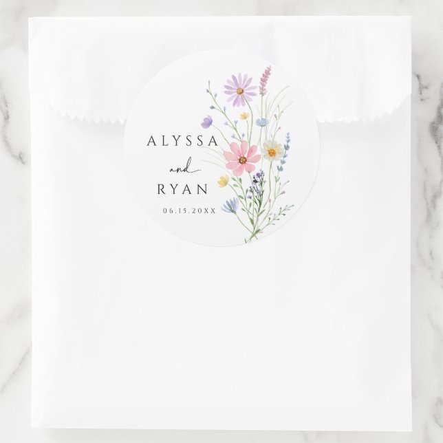 Adesivo Redondo Delicate Wildflower Meadow Wedding (Bolsa)