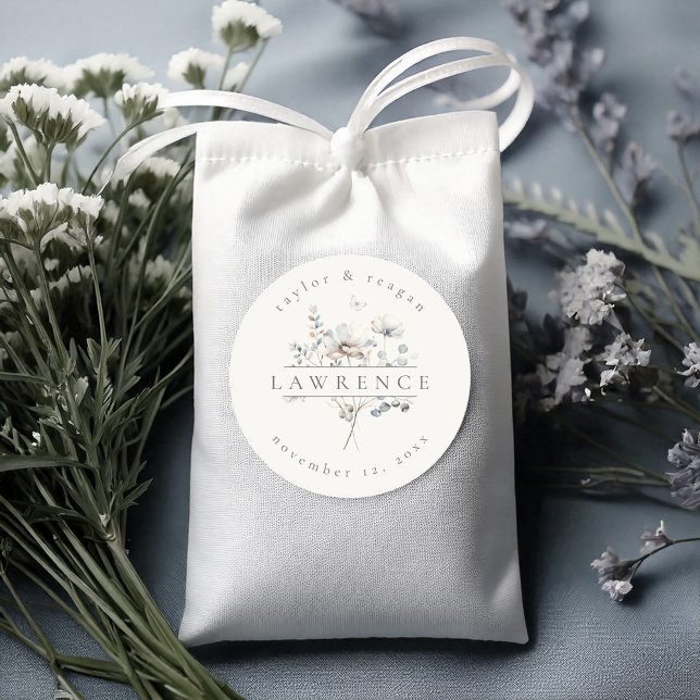 Adesivo Redondo Delicate Wildflower Watercolor Nome de Casamento I (Criador carregado)