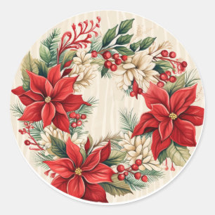 Adesivo Redondo Delícias Florais de Inverno Creme e Vermelho