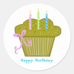 Adesivo Redondo Delicioso Cupcake de Aniversário
