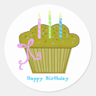 Adesivo Redondo Delicioso Cupcake de Aniversário