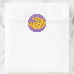 Adesivo Redondo Delicioso Design de Pizza em Fatias Cartoon