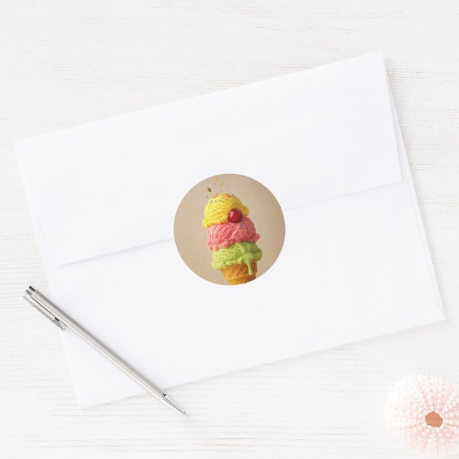 Adesivo Redondo Delicioso Sorvete Cone Sticker - Sweet Summer (Envelope)