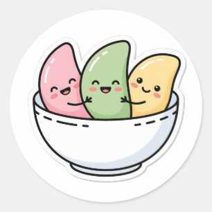 Adesivo Redondo Deliciosos Bolos de Arroz Songpyeon Kawaii Chuseok