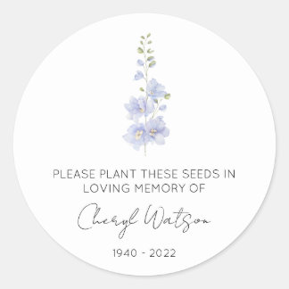 Adesivo Redondo Delphinium | Pacote de Sementes de Memorial Simple