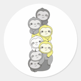 Adesivo Redondo Demigender Flag Pride Lgbtq Cute Sloth Pile