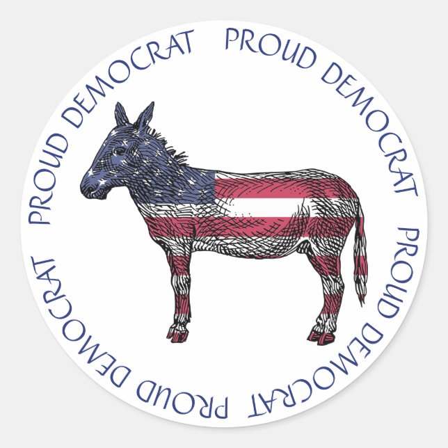 ADESIVO REDONDO DEMOCRATA PROUD DONKEY AMERICAN FLAG STICKKERS (Frente)