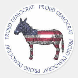 ADESIVO REDONDO DEMOCRATA PROUD DONKEY AMERICAN FLAG STICKKERS