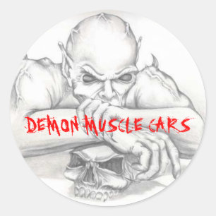 ADESIVO REDONDO DEMON STICKER, CARROS MUSCULARES DEMÔNIOS