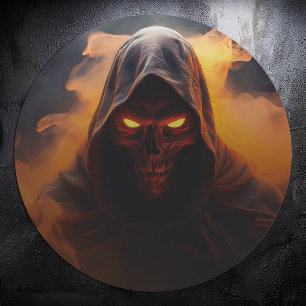 Adesivo Redondo Demônio escuro com fumaça alaranjada halloween