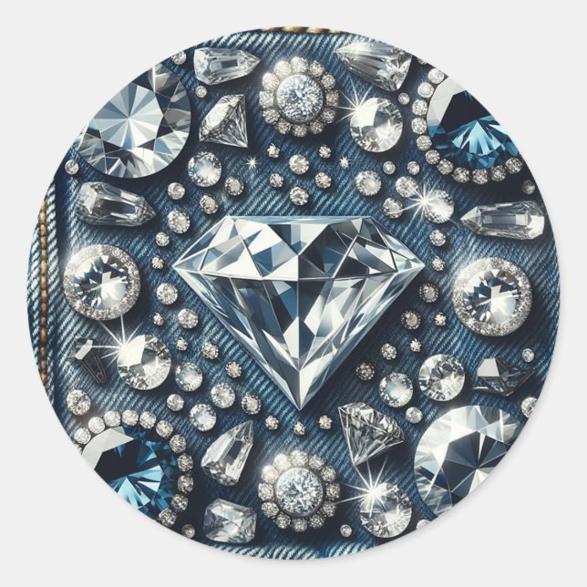 Adesivo Redondo Denim & Diamantes Bling Gemstone Glam Jewels (Frente)