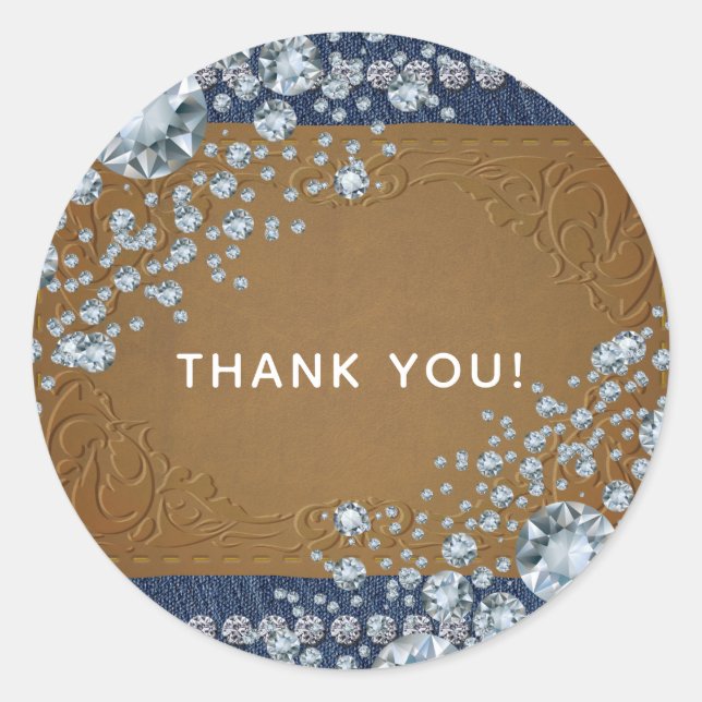 Adesivo Redondo Denim & Diamantes Bling Leather Jeans Trendy Favor (Frente)