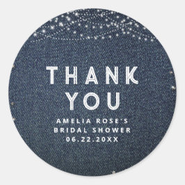 Adesivo Redondo Denim Diamantes Luzes Russas Elegante Obrigado