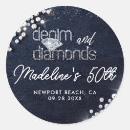 Adesivo Redondo Denim Diamonds Bling Classy Elegant Party Custom