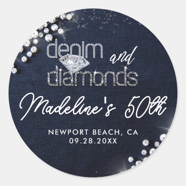 Adesivo Redondo Denim Diamonds Bling Classy Elegant Party Custom (Frente)