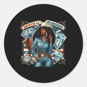 Adesivo Redondo Denim E Diamantes African Melanin Swag Western Co