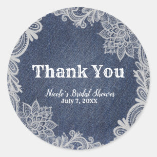 Adesivo Redondo Denim & White Floral Lace Elegante