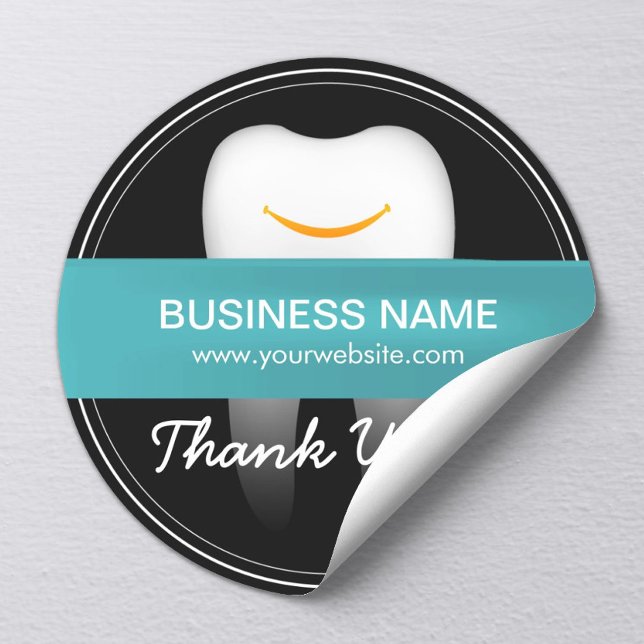 Adesivo Redondo Dental Care Smiling Tooth Business Obrigado (Criador carregado)