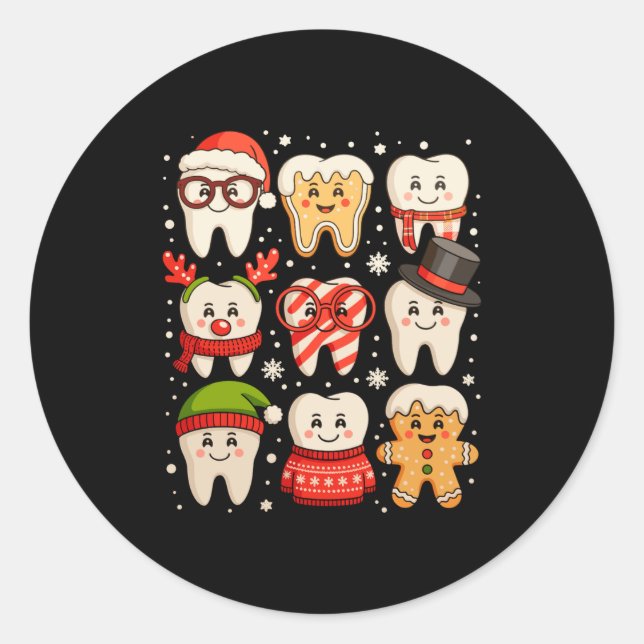 Adesivo Redondo Dental Christmas Cute Teeth Dentist Santa Hat Xmas (Frente)