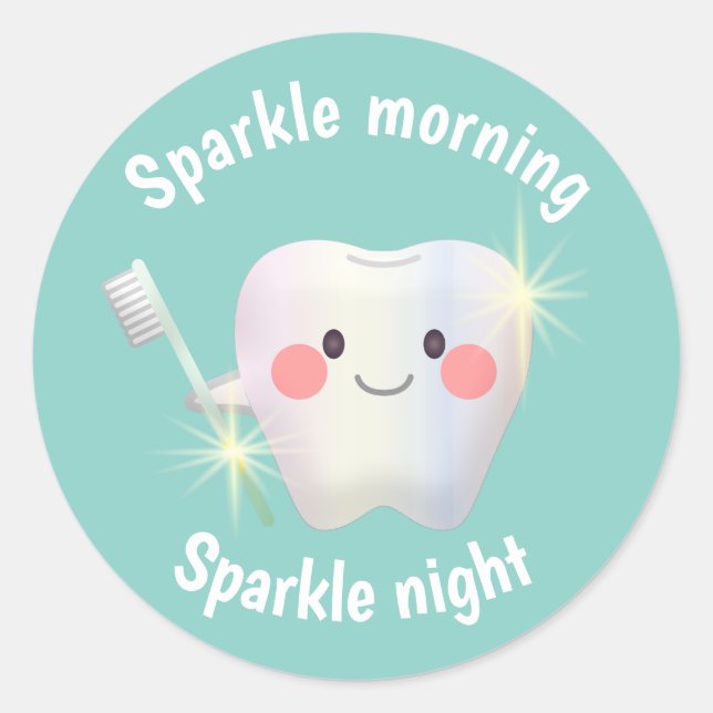 Adesivo Redondo Dental Hygiene Happy Tooth Sparkle (Frente)