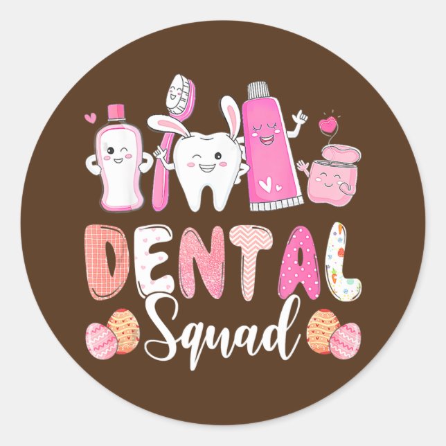 Adesivo Redondo Dental Squad Tooth Bunny Ovos de Páscoa Amor Denti (Frente)