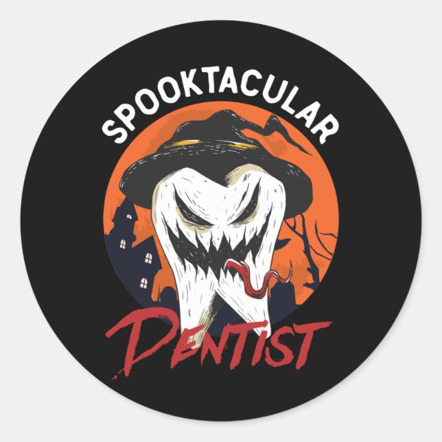 Adesivo Redondo Dente de bruxa de dentista Spooktacular Dia de as  (Frente)