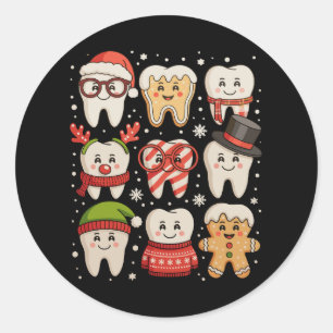 Adesivo Redondo Dentes de Natal Dentista Dentista Santa Hat Xmas