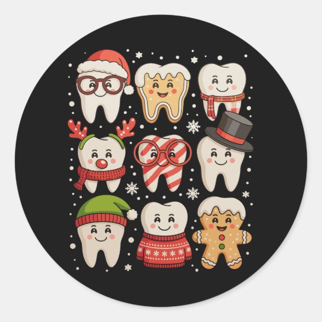 Adesivo Redondo Dentes de Natal Dentista Dentista Santa Hat Xmas (Frente)