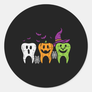 Adesivo Redondo Dentes Fantasma Abóbora Bruxa Fofo Halloween Odont