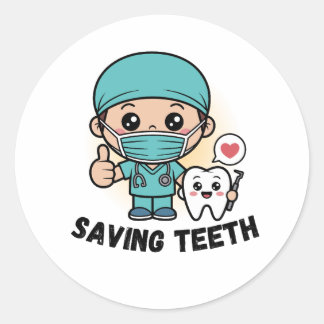 ADESIVO REDONDO DENTISTA ENGRAÇADO :ADESIVO SALVANDO DENTES