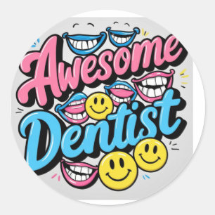 Adesivo Redondo Dentista incrível obrigado, presente de sorriso