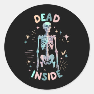 Adesivo Redondo Dentro Engraçado Esqueleto Casual de Halloween Gra
