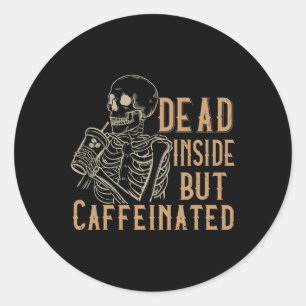 Adesivo Redondo Dentro Mas Cafeinado - Vintage Skeleton Hallowee